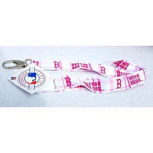 BOSTON RED SOX Pink Plaid Lanyard Keychain Reversible 2 Sided Logo MLB‎ New